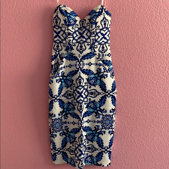 B Darlin Dresses & Skirts - Blue Print Strapless Bodycon Dress